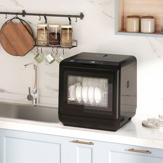 HOMCOM Countertop Dishwasher with Dual Water Supply & 6 Programs, Black