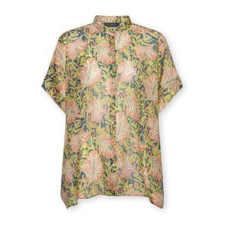 Elena Miro Overhemden, Dames, Geel, L/Xl, Geprint Ramie Shirt