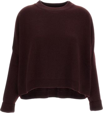Dusan Burgundy Oversized Asymmetric Pure Cashmere Crewneck Sweater