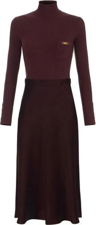 Elisabetta Franchi Jurk van geribbelde tricot en satijnen stoffen met zak - Dames - Casual kleedjes - Rood - M - Satijn - Kleedjes