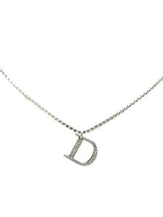 Dior Collana in argento a doppia catena con pendente a D e cristalli XX secolo