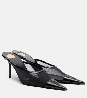 Saint Laurent Ren&eacute;e mesh and leather mules