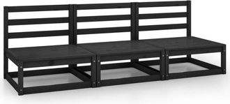 vidaXL Garden 3-Seater Sofa Black Solid Pinewood Vidaxl
