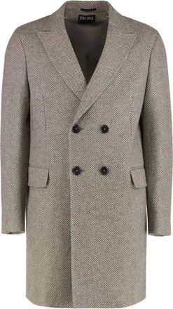 Ermenegildo Zegna Wollen Double-Breasted Jas - Heren - Mantel - Beige - L - Wol - Jassen