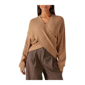 Moss Copenhagen Truien & Vesten, Dames, Bruin, S, Bruine Gebreide Wrap Trui voor Herfst