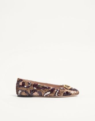 Valentino Garavani Ballerina VLogo Signature Con Ricamo Animalier Donna MARRONE/MULTICOLOR 36.5