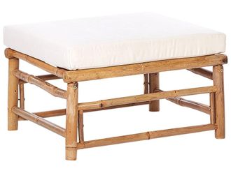 Beliani Otomana de jard&iacute;n Madera de bamb&uacute; Blanco crema