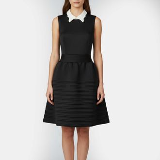 Maje Black Knit Contrast Collar Rafaela Flared Dress