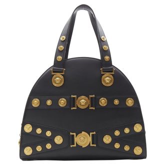 Versace Tribute gold Medusa stud bondage bowling shoulder bag