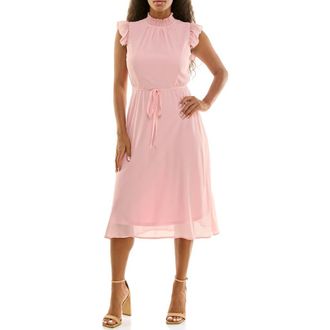 Nina Leonard Flutter Sleeve Chiffon Midi Dress in Ballet Slipper at Nordstrom Rack, Size X-Large