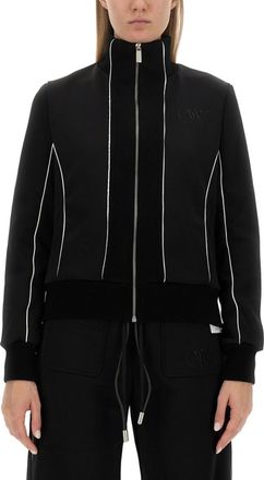Off-white Black Solid Mock Collar Jacket
