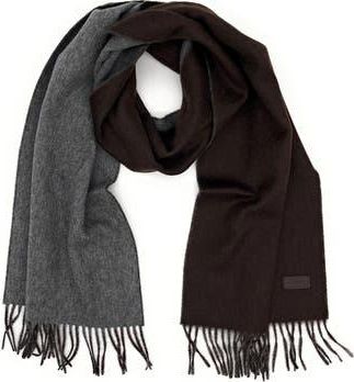Hickey Freeman Double Face Merino Wool Fringe Scarf in Brown Grey at Nordstrom Rack
