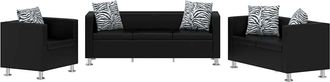 vidaXL Conjunto De Sof&aacute;s De 2 Y 3 Plazas Y Sill&oacute;n De Cuero Artificial Negro Vidaxl