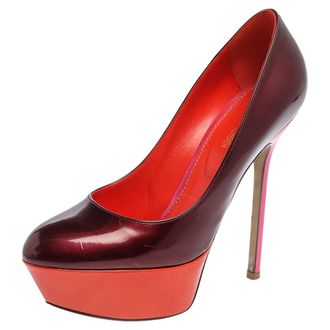 Sergio Rossi Burgundy/orange Patent Leather Platform Pumps