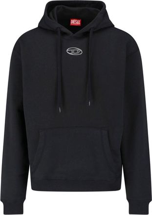 Diesel Cropped Black Hoodie with Kangaroo Pocket and Adjustable Drawstring