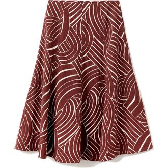 Mango Geometric Print Midi Skirt in Maroon at Nordstrom, Size 4