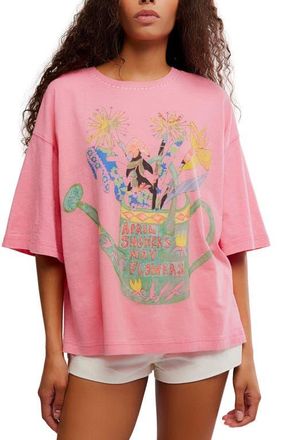 Free People In Spring Cotton Graphic T-Shirt in Pink Poppy Combo at Nordstrom, Size Medium