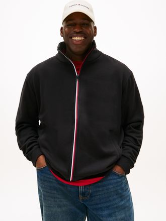 Tommy Hilfiger Big & Tall Sweatjacke GLOBAL STRIPE ZIP, Herren, Gr. 3XL, schwarz, Sweatware, Obermaterial: 64% Baumwolle, 36% Polyester, TOMMY HILFIGER BIG & TALL, regular fit 