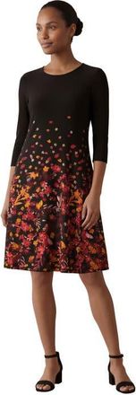 Jessica London Stretch Knit Three Quarter Sleeve T Shirt Dress in Burgundy Shadow Garden Border at Nordstrom, Size 22