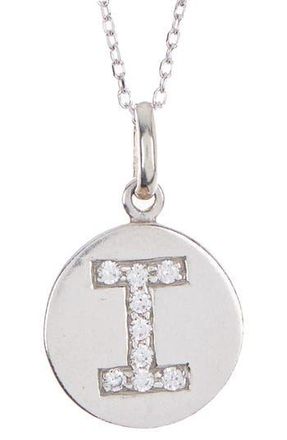 Anzie Sterling Silver Pave White Topaz Initial Round Pendant Necklace in White/Silver at Nordstrom Rack