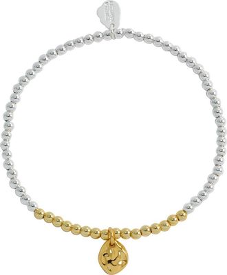 Estella Bartlett Two Tone Hammered Charm Beaded Bracelet in Silver at Nordstrom