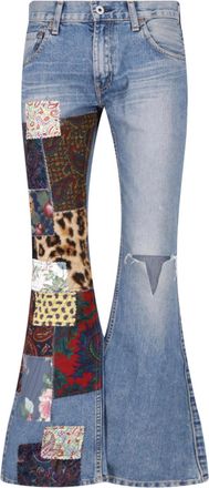 Junya Watanabe Multicolor Patchwork Distressed Denim Flared Jeans