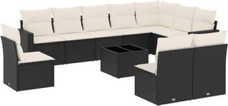 vidaXL Set De Sof&aacute;s De Jard&iacute;n 11 Pzas Y Cojines Rat&aacute;n Sint&eacute;tico Negro Vidaxl