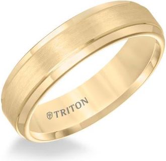 Triton 9MM Tungsten Carbide Ring with Brushed Finish and Step Edge in Metallic Gold at Nordstrom, Size 12.5