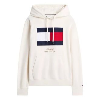 Tommy Hilfiger Embroidered Flag Logo Fleece Hoodie - Heren - Sweatshirts & Hoodies - Beige - Maat: M Fleece