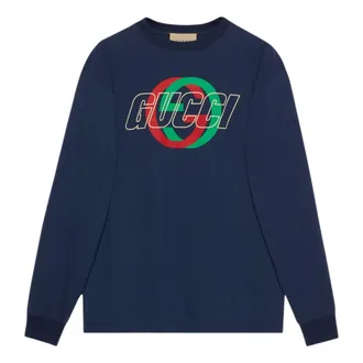 Gucci Cotton Jersey Long Sleeve T-shirt Dark Blue 774304-XJGA4-4622