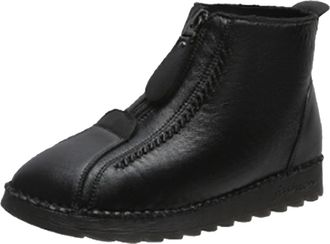 Generic Ladies Ankle Boots Leather, Ankle Boots Women Wide Fit - Solid Color Fleece Lined Snow Booties Comfort Warm Flat Heel Shoes Daily Wear Casual Waterpro