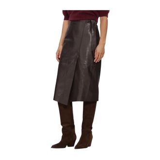Janice Madden Midi Rok - Dames - Rokken - Bruin - Maat: 2XL Leer