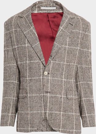 Brunello Cucinelli Mens Prince Of Wales Overcheck Traditional Sport Jacket
