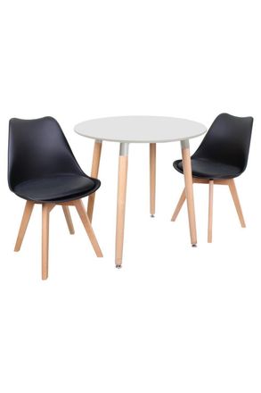 Life Interiors Round Lorenzo Dining Set with a Table & Chairs Set of 2 in Black