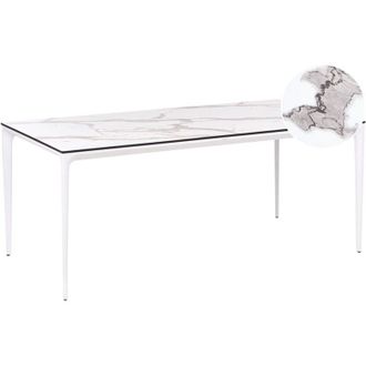 Beliani Tavolo da pranzo da giardino con piano in marmo bianco HPL e struttura in alluminio resistente ai raggi UV e alla ruggine Bianco con Sovareto