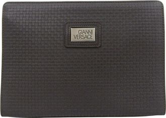 Versace Leather Clutch Bag Dark Brown