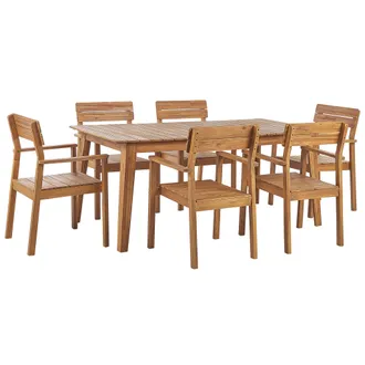 Beliani Conjunto De Comedor 6 Plazas De Madera De Acacia Clara 180 X 90 Cm Sillas Con Reposabrazos R&uacute;stico Exterior Fornelli