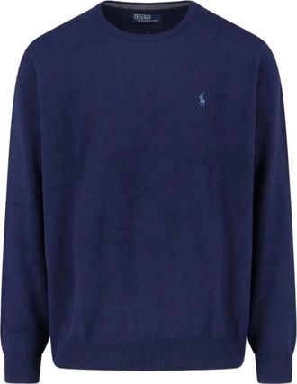 Ralph Lauren Logo Wollen Trui - Heren - Ronde hals truien - Blauw - L - Wol - Truien & Vesten