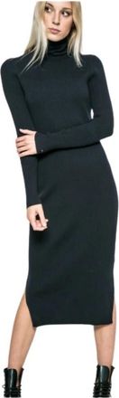 Tommy Hilfiger Geribbelde Gebreide Trui Jurk met Col - Dames - Casual kleedjes - Zwart - XL - Katoen - Kleedjes