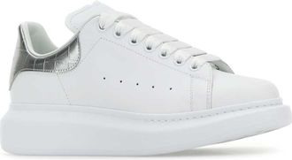 Alexander McQueen Womens White Leather Sneakers With Silver Heel Whitesilver Upper And Rubber Sole