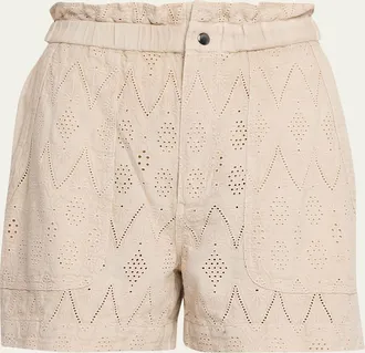 Isabel Marant Kisha Eyelet-Embroidered Twill Shorts