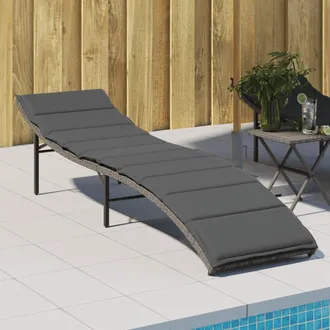 vidaXL Tumbona Con Coj&iacute;n Rat&aacute;n Sint&eacute;tico Gris 55x199x50 Cm Vidaxl