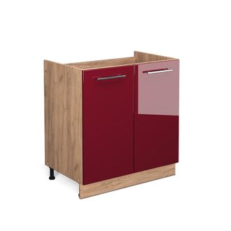 Vicco Armario Bajo Para Fregadero Fame-line, Rojo Burdeos Alto Brillo, 80 Cm Sin Encimera Vicco