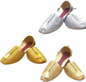 Generic Handmade Mens Jutti Mojari Indian Khussa (Light Golden, UK Footwear Size System, Adult, Men, Numeric, Medium, 7)