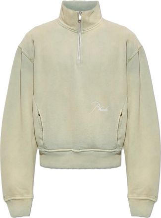 Rhude Sweatshirt met geborduurd logo - Heren - Vesten met rits - Groen - L - Katoen - Hoodies & sweatvesten