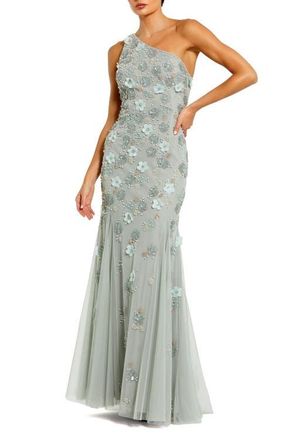 Mac Duggal Embellished One Shoulder Strappy Trumpet Gown in Sage at Nordstrom, Size 10