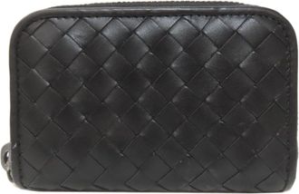 Bottega Veneta Intrecciato Black Leather Coin Purse/Coin Case (Pre-Owned)
