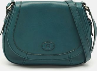 Aigner Green Leather Logo Flap Crossbody Bag