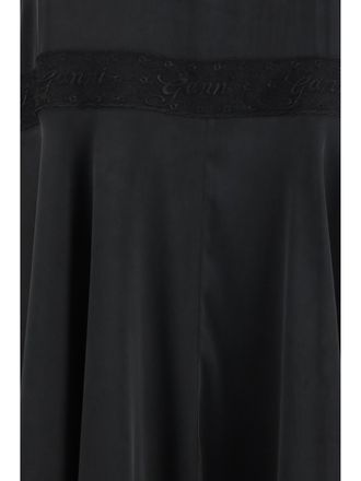 Ganni Womens Silk Maxi Dress With Lace - Black