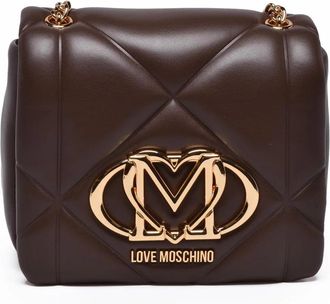 Love Moschino Quilted Brown Crossbody Bag With Metallic Logo Detail